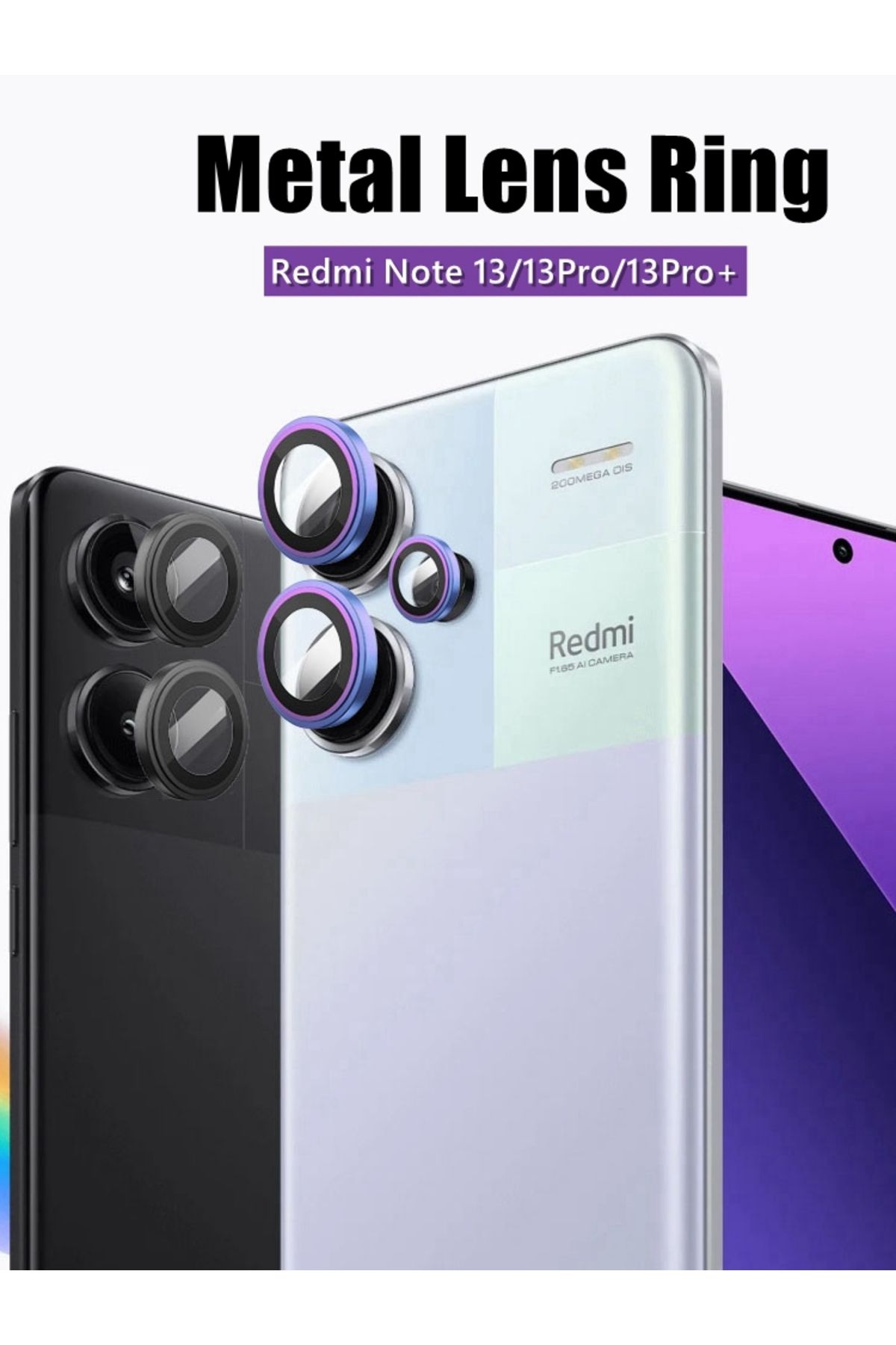 Choice-Note13proplus(3ring Black 1 Set Camera Lens Screen Protector For Xiaomi Redmi Note 13 Pro Plus , X 7