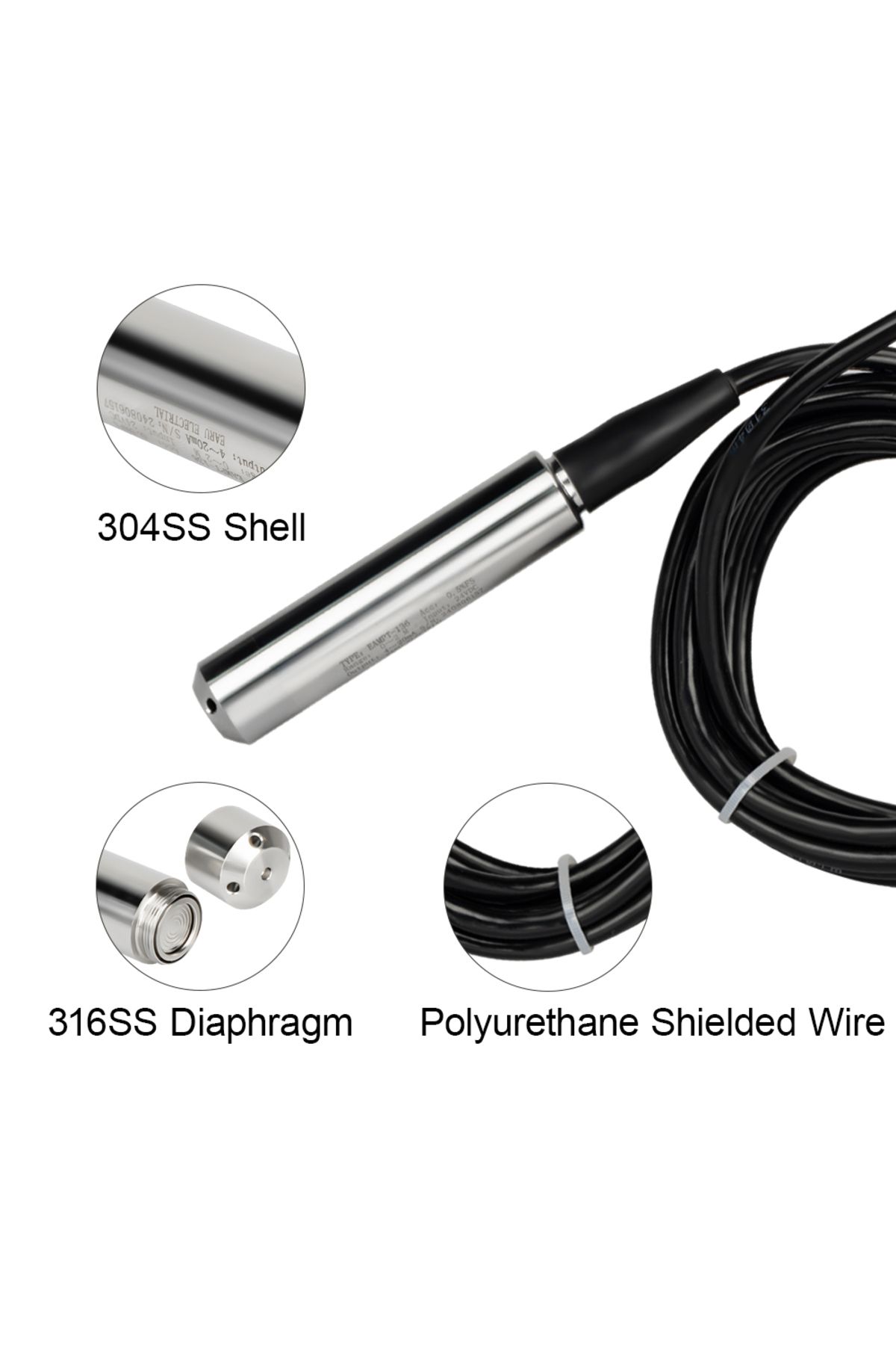 EARUELETRIC-1m Range 5m Cable 4-20ma Output Integral Level Transmitter Liquid Oil Water Level Sensor Probe Detec 4