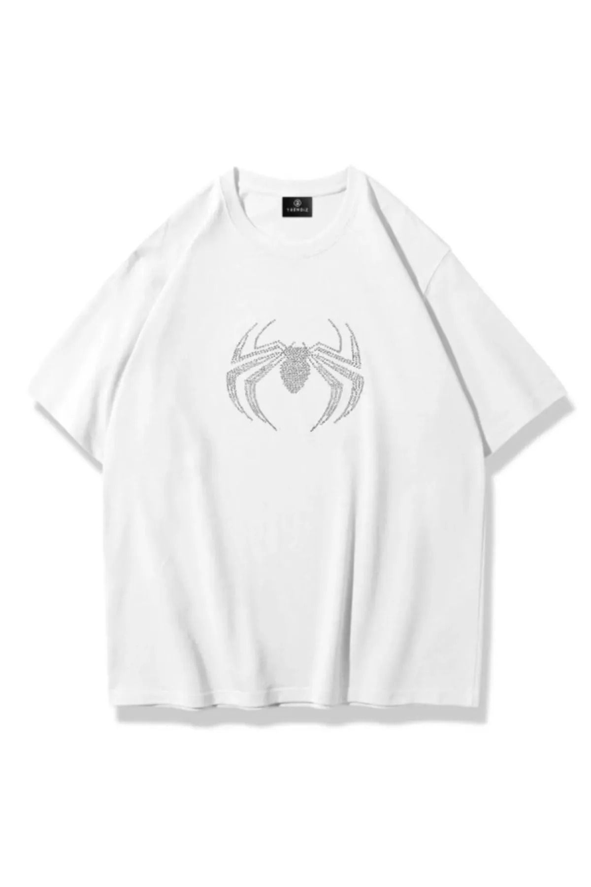 1blood Unisex Spider Taş Baskılı Oversize Tshirt