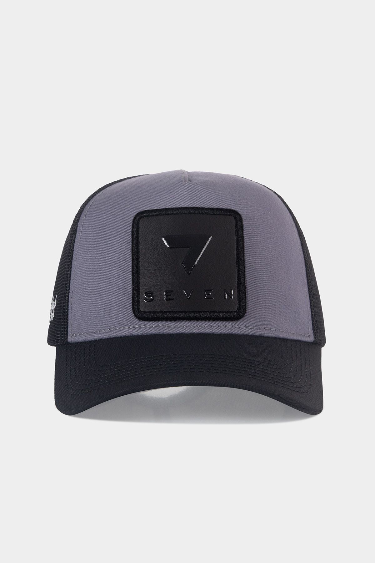 BlackBörk V1 Trucker 7 Numara - 2 Kod Logolu Unisex Siyah Siperli - Gri - Siyah Şapka (Cap)