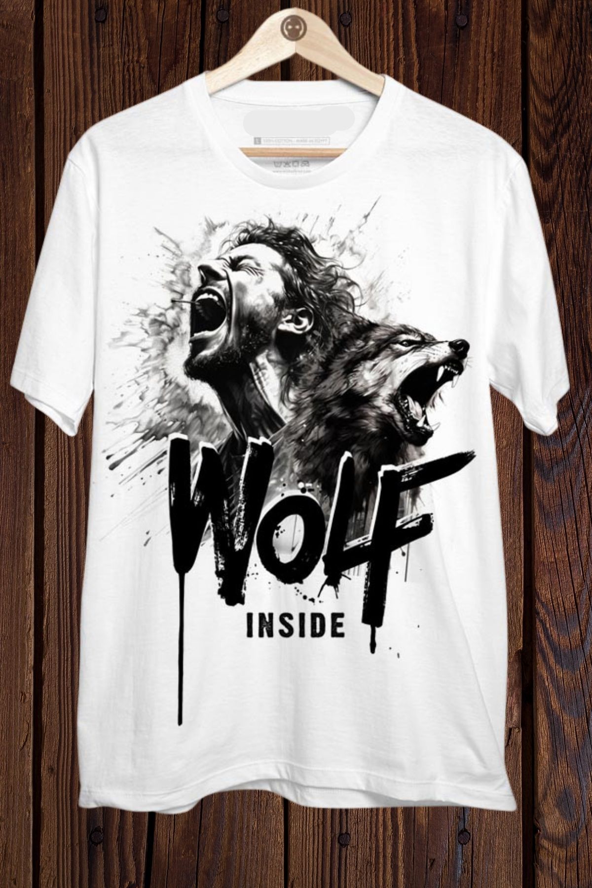 FECCY Pamuklu WOLF INSIDE Baskılı Oversize T-shirt