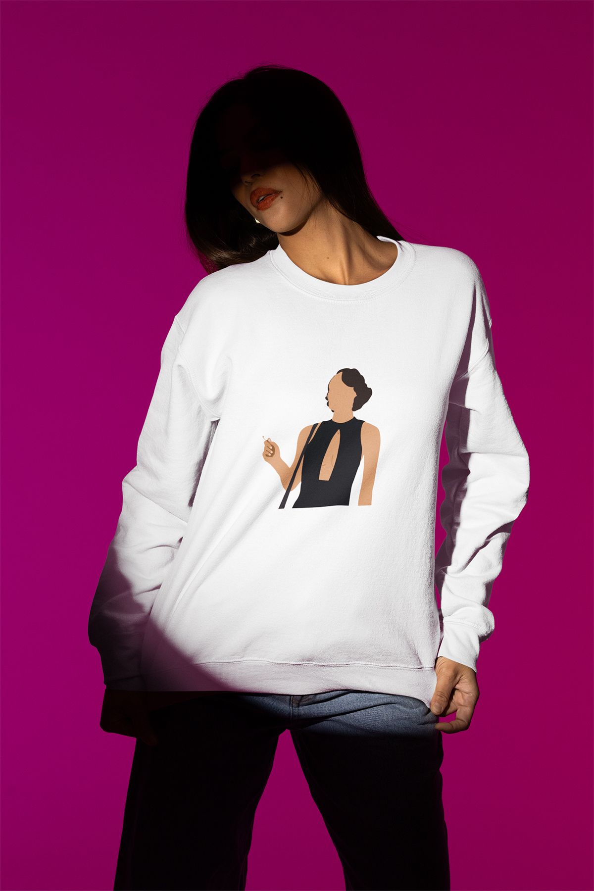 qoeuyl boutique Fleabag İllüstrasyon unisex, hediyelik Baskılı Üç İplik %100 Pamuklu Bisiklet Yaka Sweatshirt