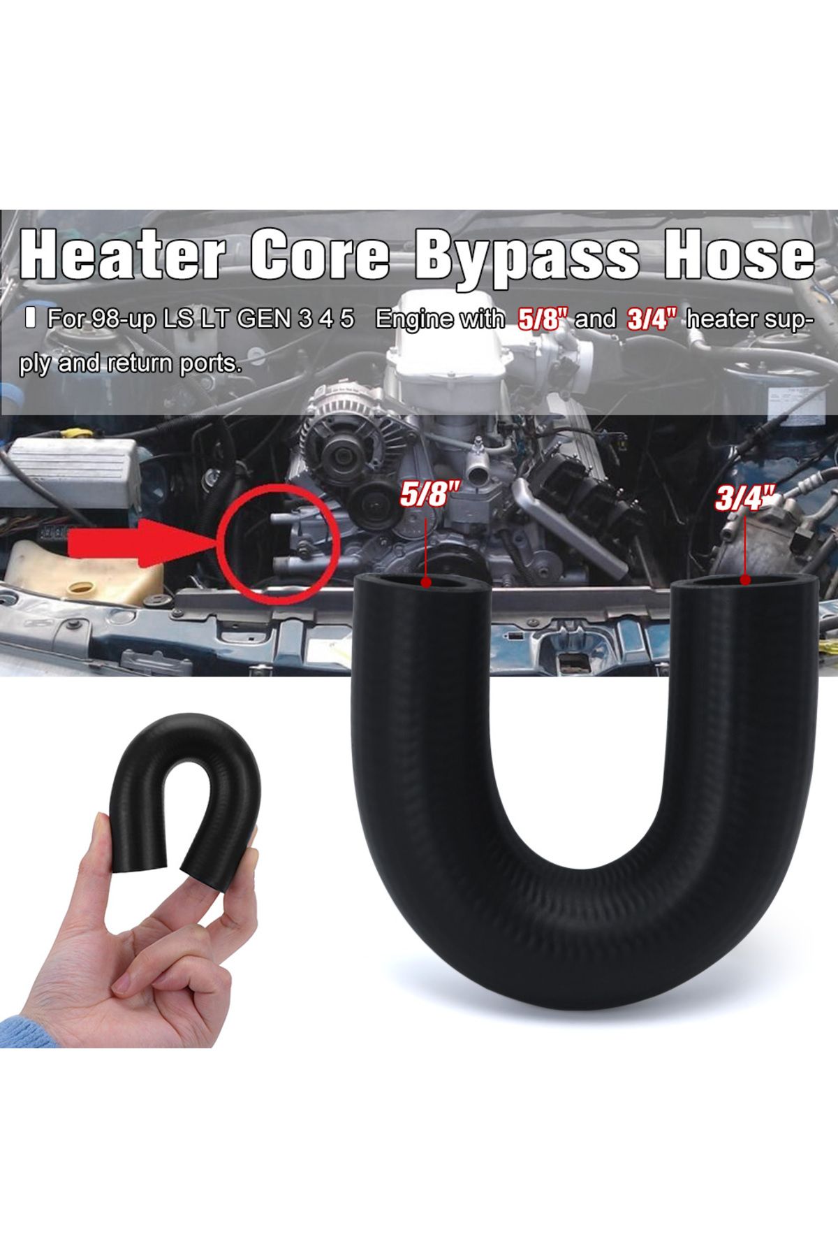 PQY-Heater Core Bypass Hose Coolant Crossover For 98-up GM Chevy Pontiac GEN 3 4 5 LSX LS1 LS2 LS3 LS... 4