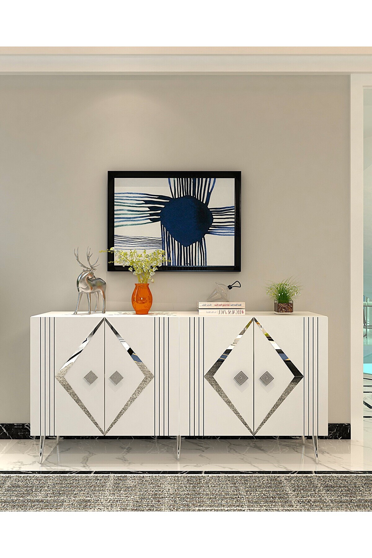 DemonteHome Dominodh (KB150) Konsol Beyaz-gümüş