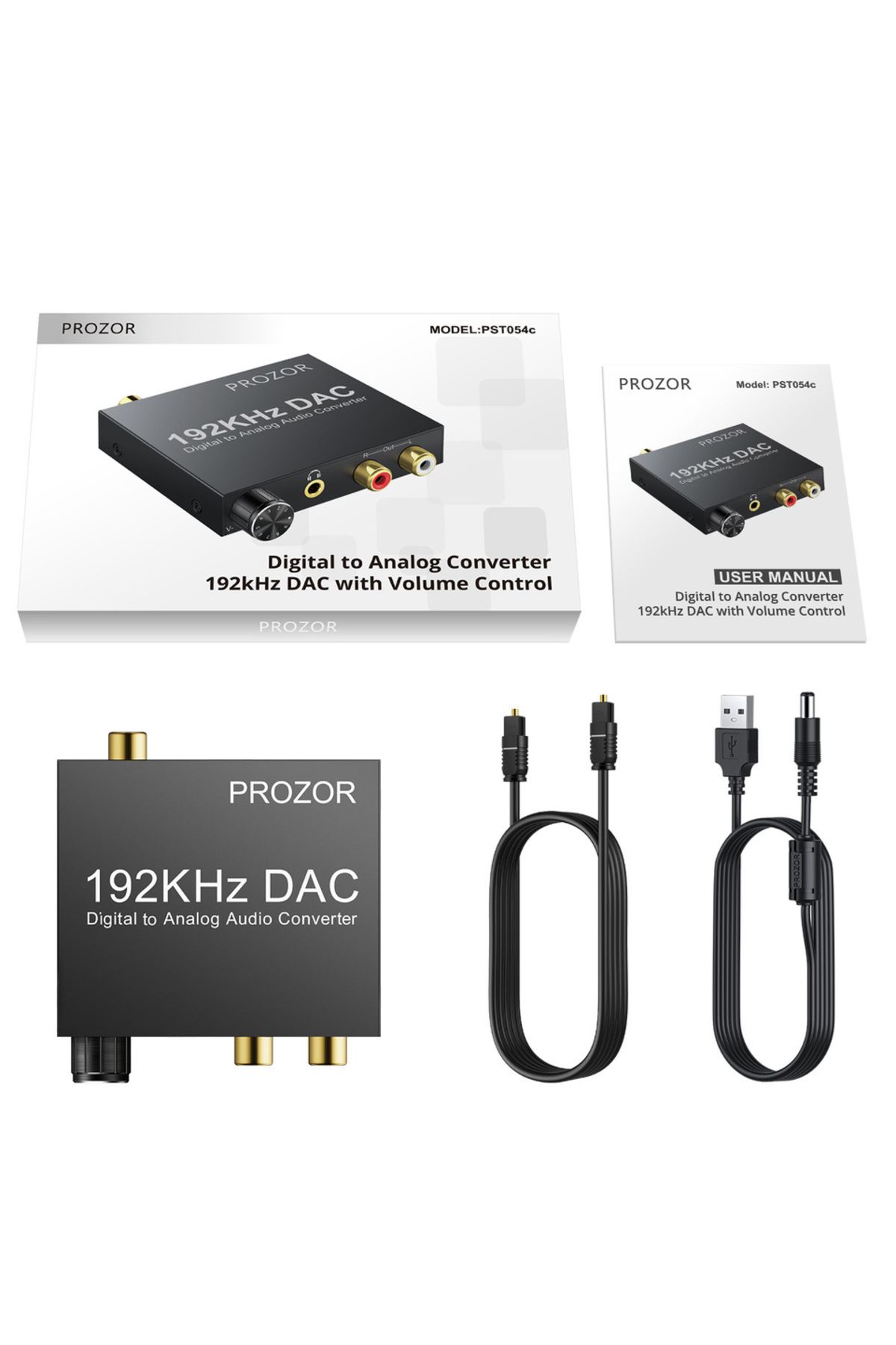 Choice-Black Prozor Digital To Analog Converter 192khz Dac Volume Control Digital Coaxial Spdif Toslink To 1