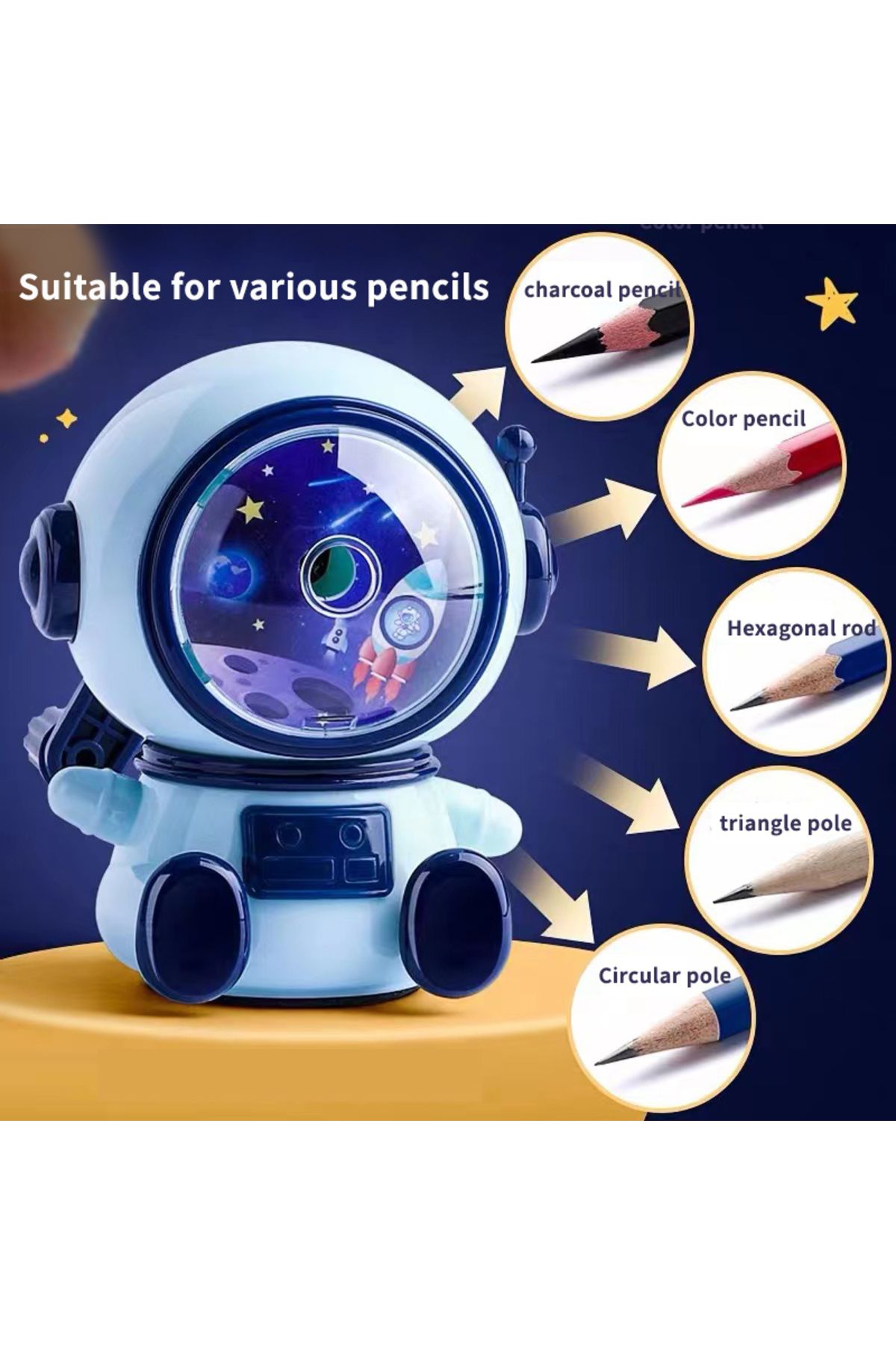 Choice-1Pcs Student Cartoon Hand Sharpener Astronaut Shape Sharpener Automatic Pencil Sharpener 3