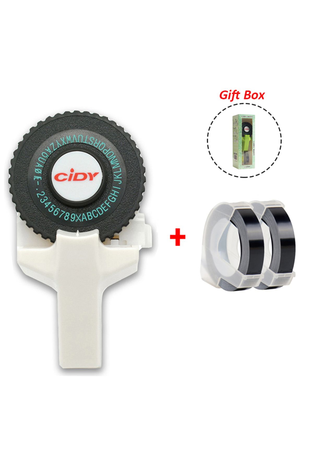 Choice-مجموعة الطابعة - 1 Cidy C101 3D White Embossing Label Maker مع 2 شريط أسود، استبدال Motex E101 Dymo 1