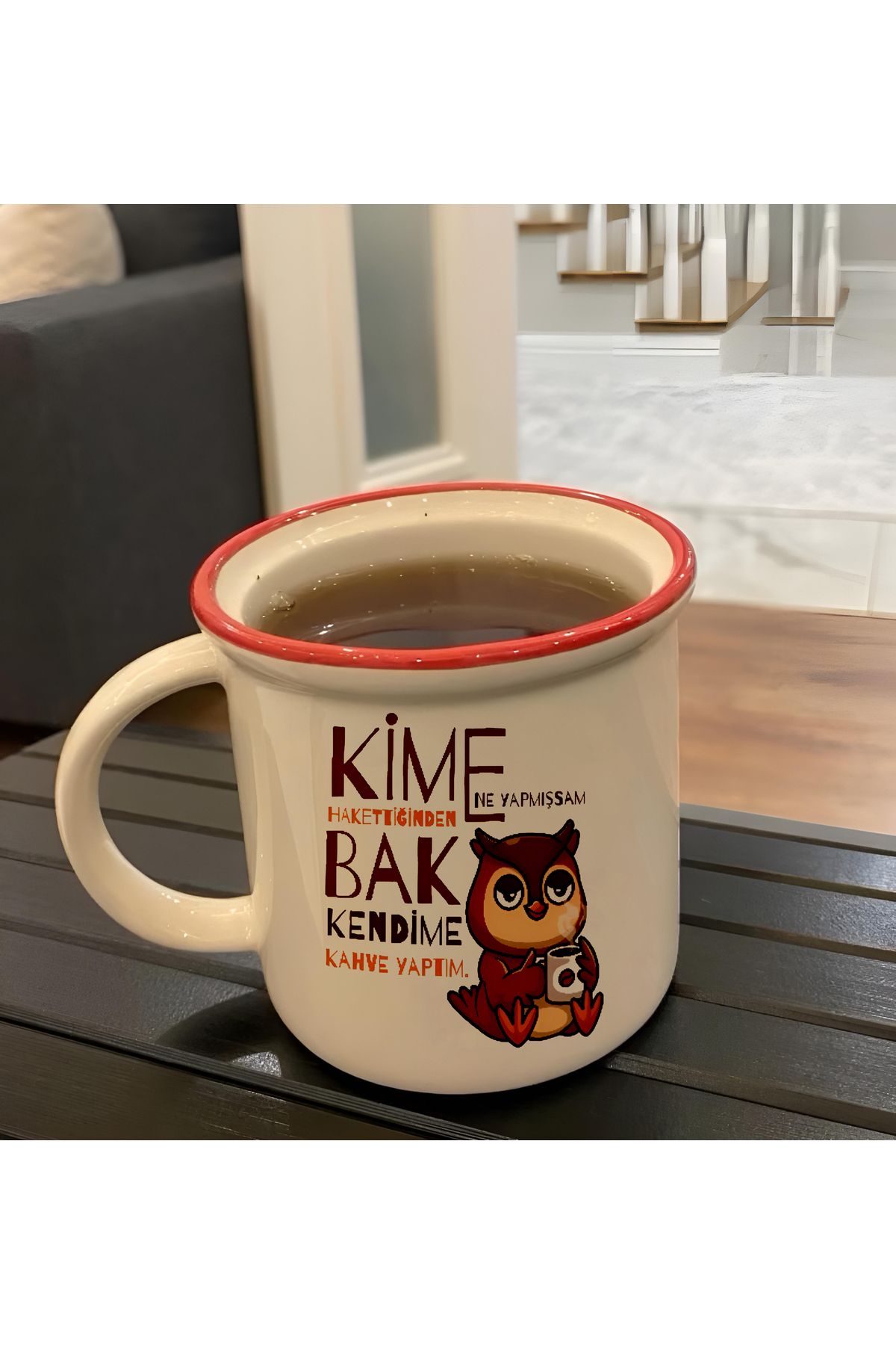 GünayStore Kime Ne Yaptıysam Hakettiğinden Baskılı Kırmızı Kulplu Kupa