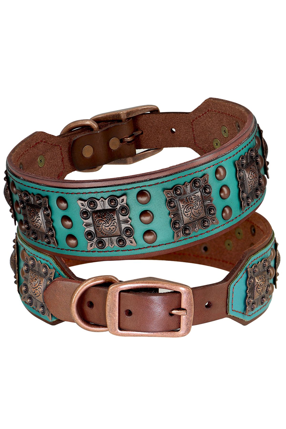 Choice-XL Green Cool Spiked Dog Collar For Medium Large Dogs Genuine Leather Pitbull Bulldog Adjustable Pet 1