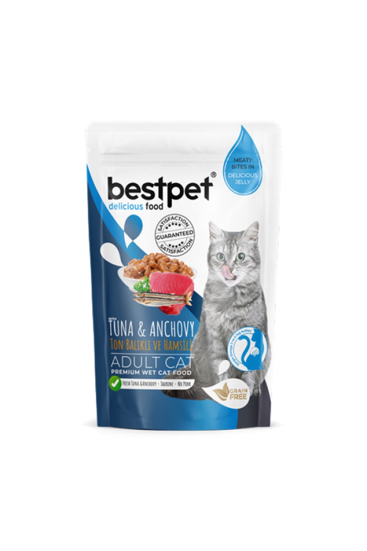 Bestpet 85 gr X 24 ADET Yetişkin Kediler İçin, Tahılsız, Jöle İçinde Tuna Ve Hamsi Parça 403118