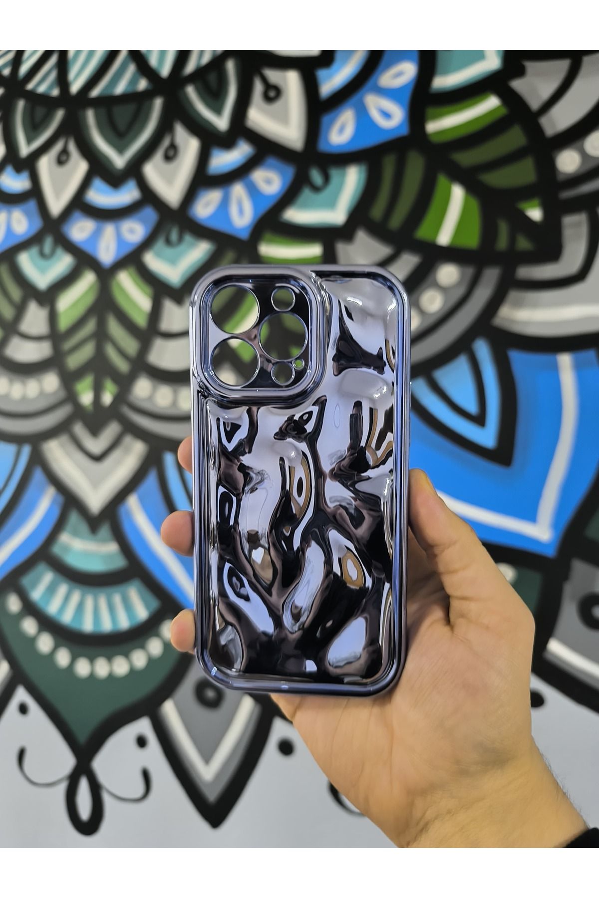 BCASE İphone 15 Pro Max Aynalı Silikon 3D Su Dalgalı Kılıf