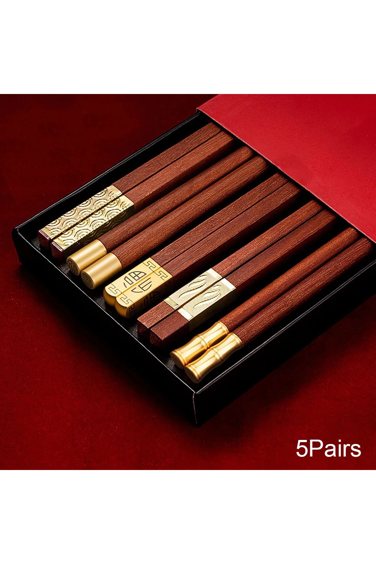 Choice-5pairs Mix Red Wood 5/6/8/10 Pairs Chinese Chopsticks High Quality Beautiful Tableware Non Slip Sush 1
