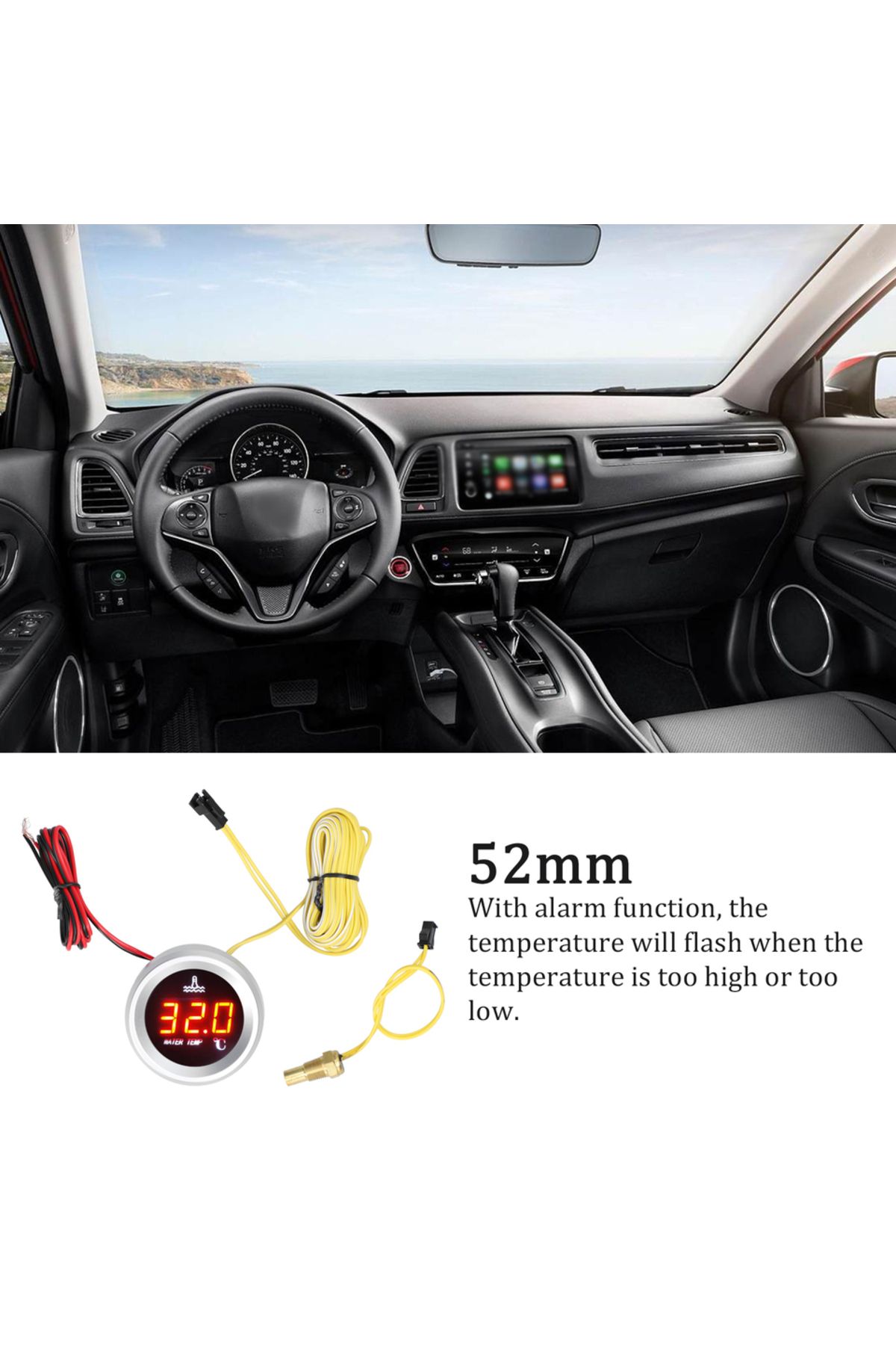 Choice-52mm Water Temperature Gauge Car Digital Meter LED Display 9-36V with Temperature Sensor Alarm Fu... 3