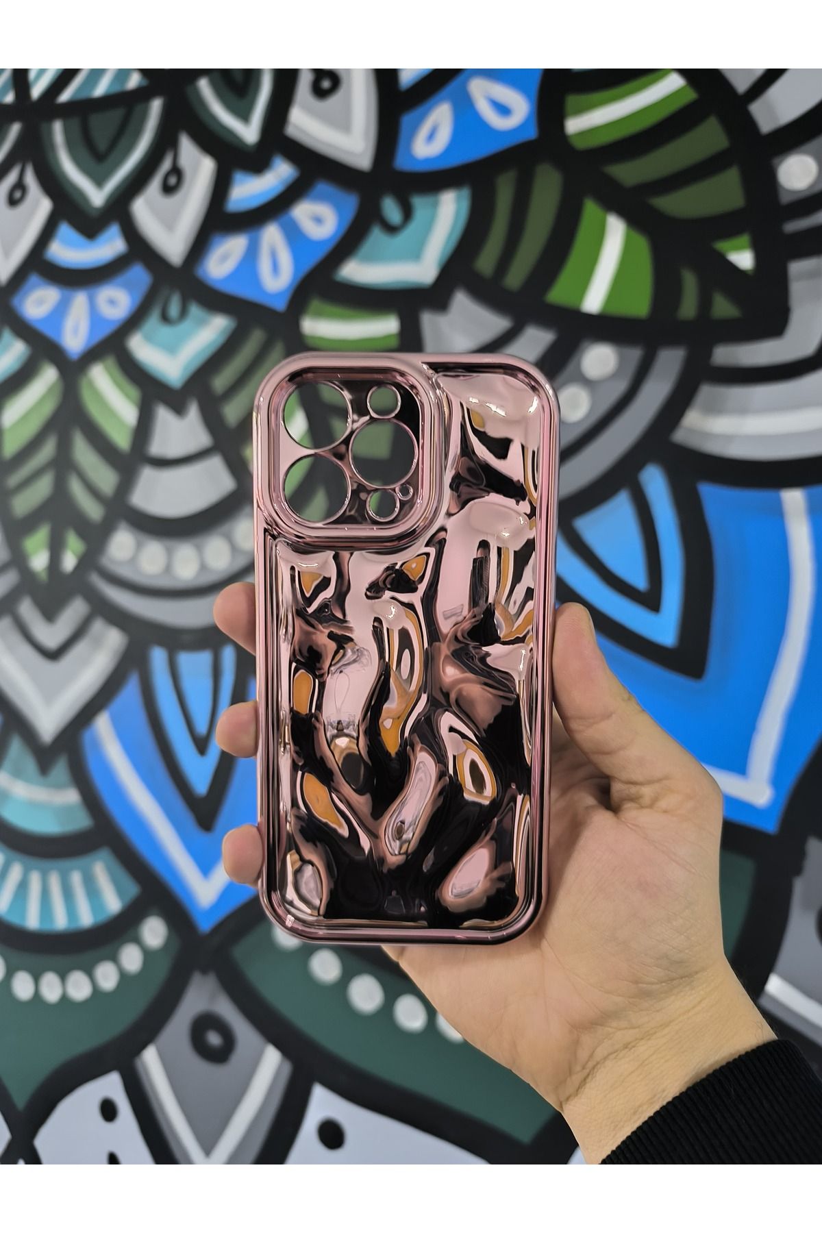 BCASE İphone 15 Pro Max Aynalı Silikon 3D Su Dalgalı Kılıf