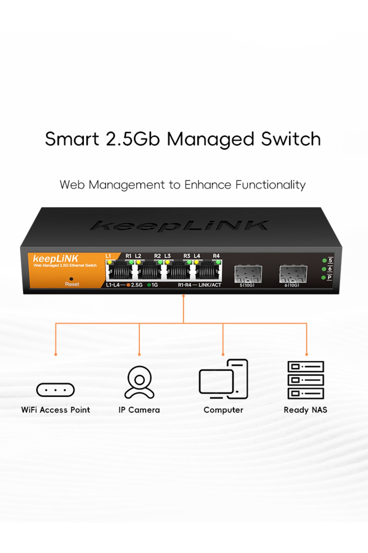 Choice-Switch With Eu Plug Keeplink 6-port Multi-gigabit Managed Switch With 4-2.5gb Rj45 And 2-10g Sfp 8