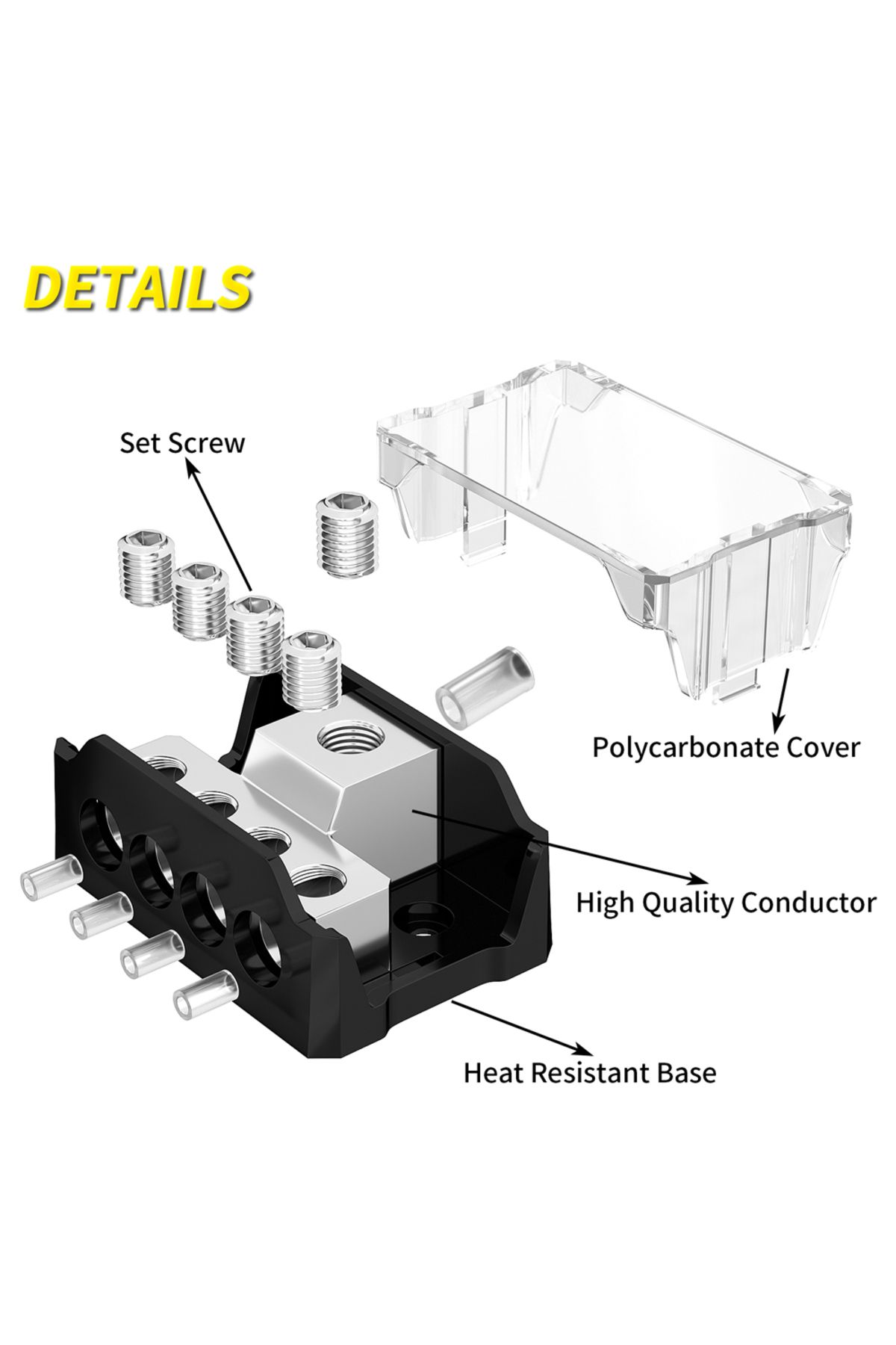 Daiertek-4 Way Audio Power Distribution Block 1x 0/2/4 AWG Gauge in 4X 4/8/10 Gauge Out Ground Distributor... 4