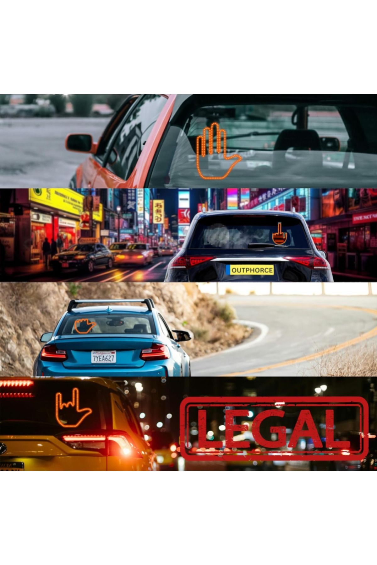 Choice-4 Gesture Hand LED Indicator for Car Rear Window Middle Finger, with Remote 6
