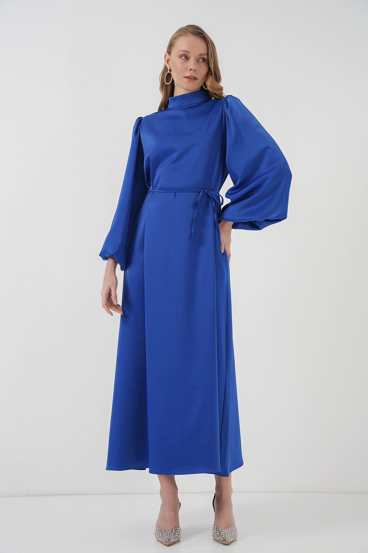 Bigdart-Satin Hijab Evening Dress - 2510 Model, Sax Color 4