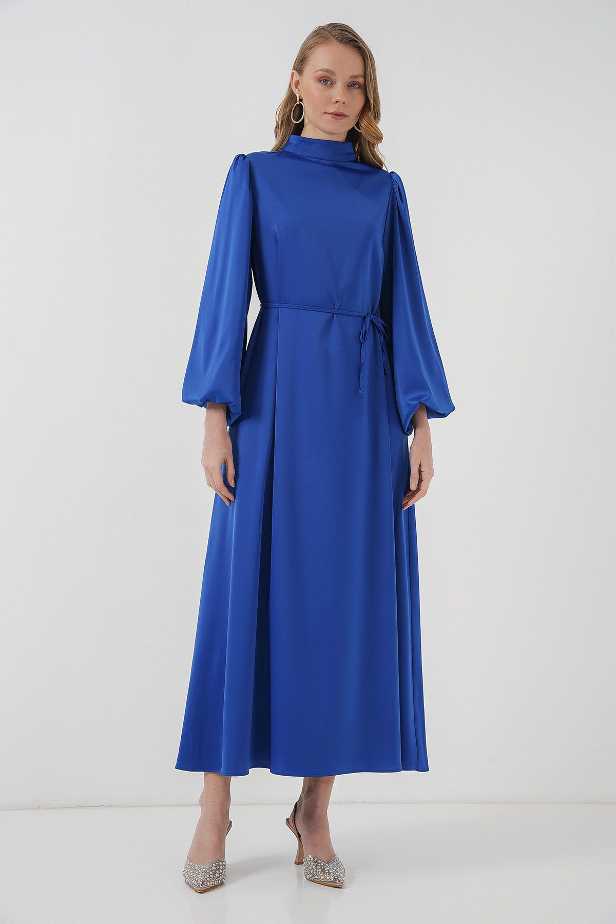 Bigdart-Satin Hijab Evening Dress - 2510 Model, Sax Color 3
