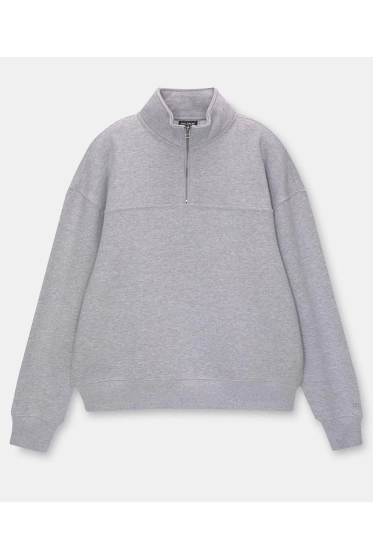 Kelepire Düştü Oversize Yarım Farmuarlı Yakalı Basic SweatShirt - Gri