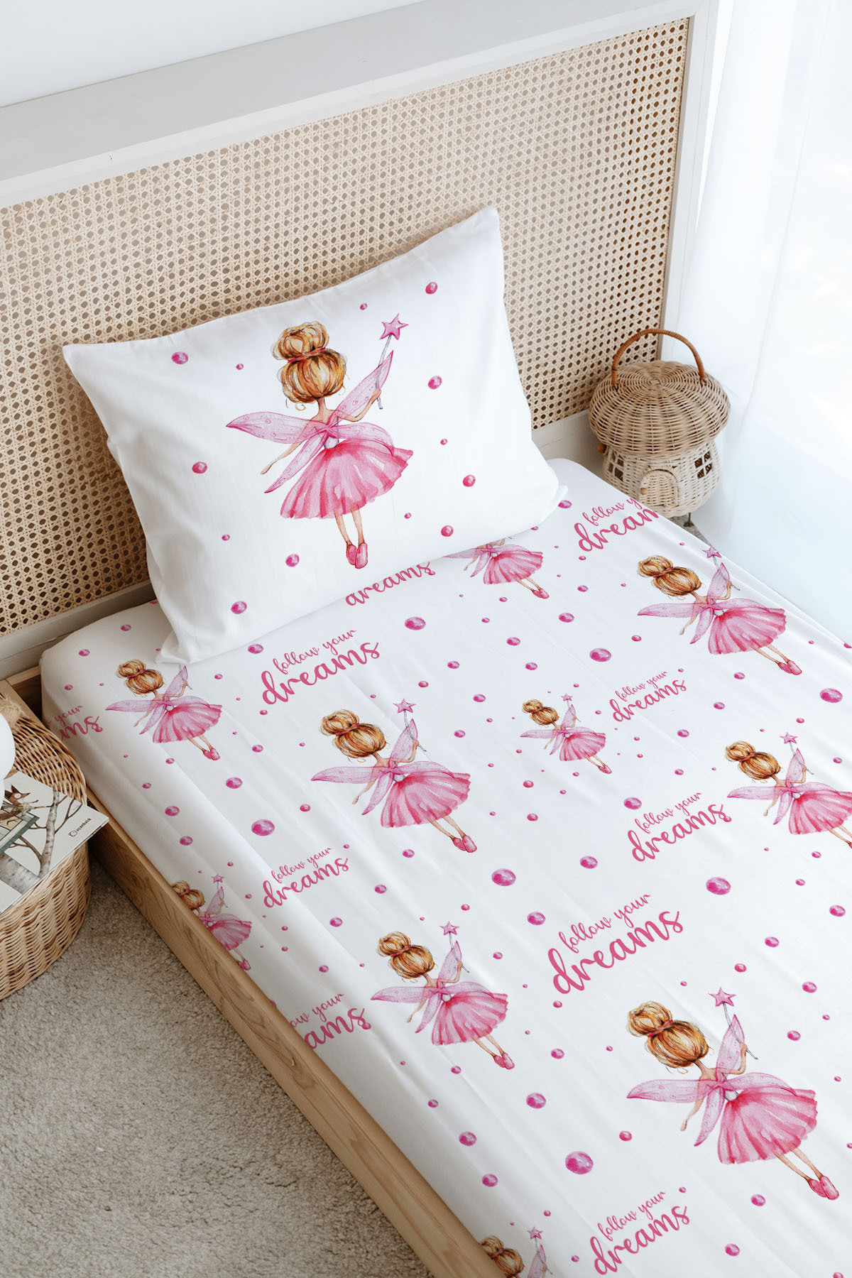 Tuğba Kuğu-Single Fitted Sheet Set for Baby Series - Pink Fairy Bun 3