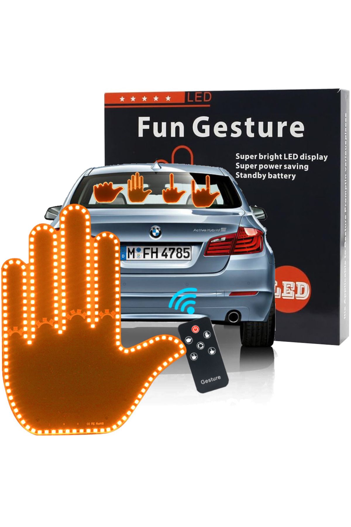 Choice-4 Gesture Hand LED Indicator for Car Rear Window Middle Finger, with Remote 2