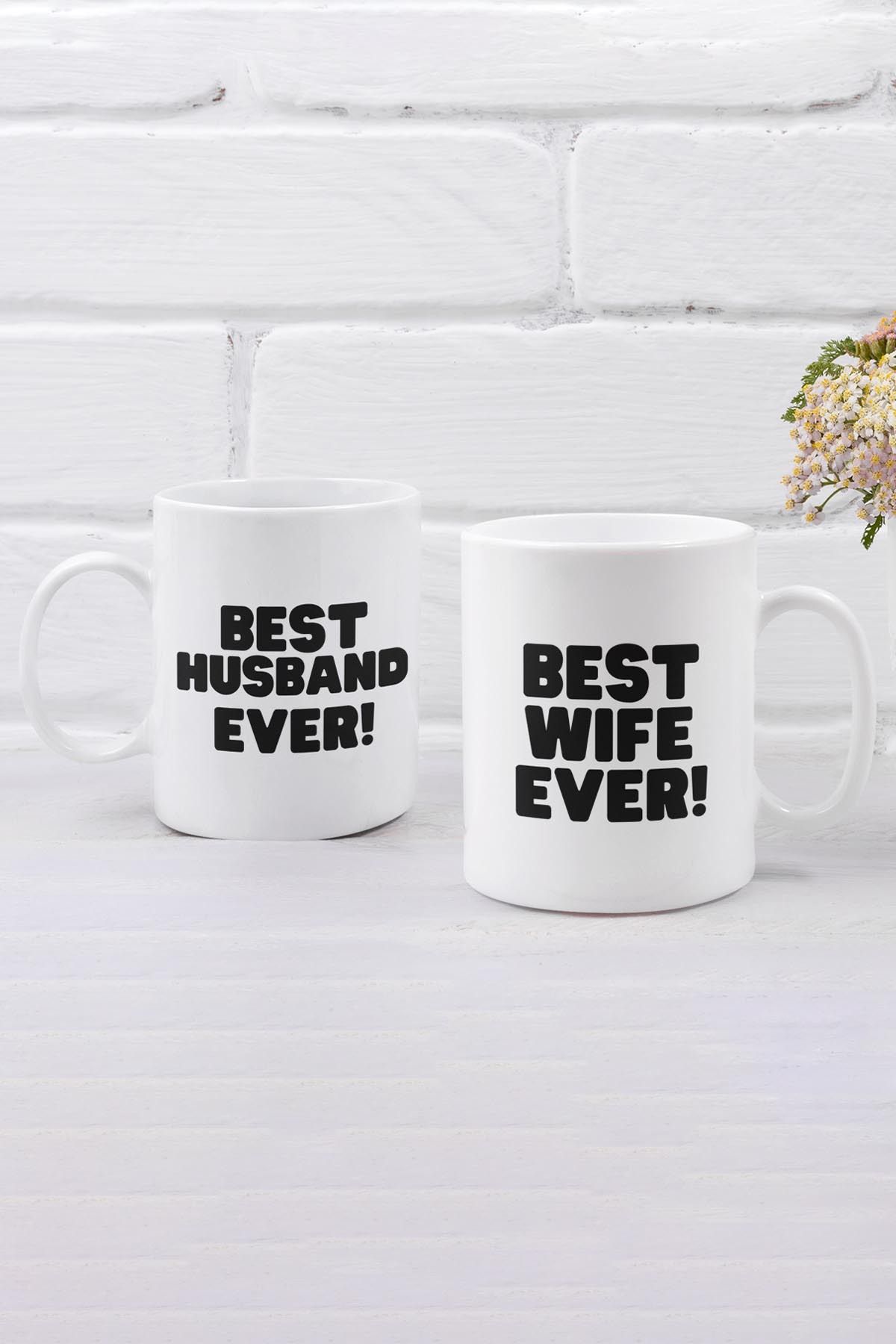 qoeuyl boutique Best Husband Wife Ever Baskılı Karı Koca İkili Sevgililer Günü Yıldönümü Hediye Kupa Bardak