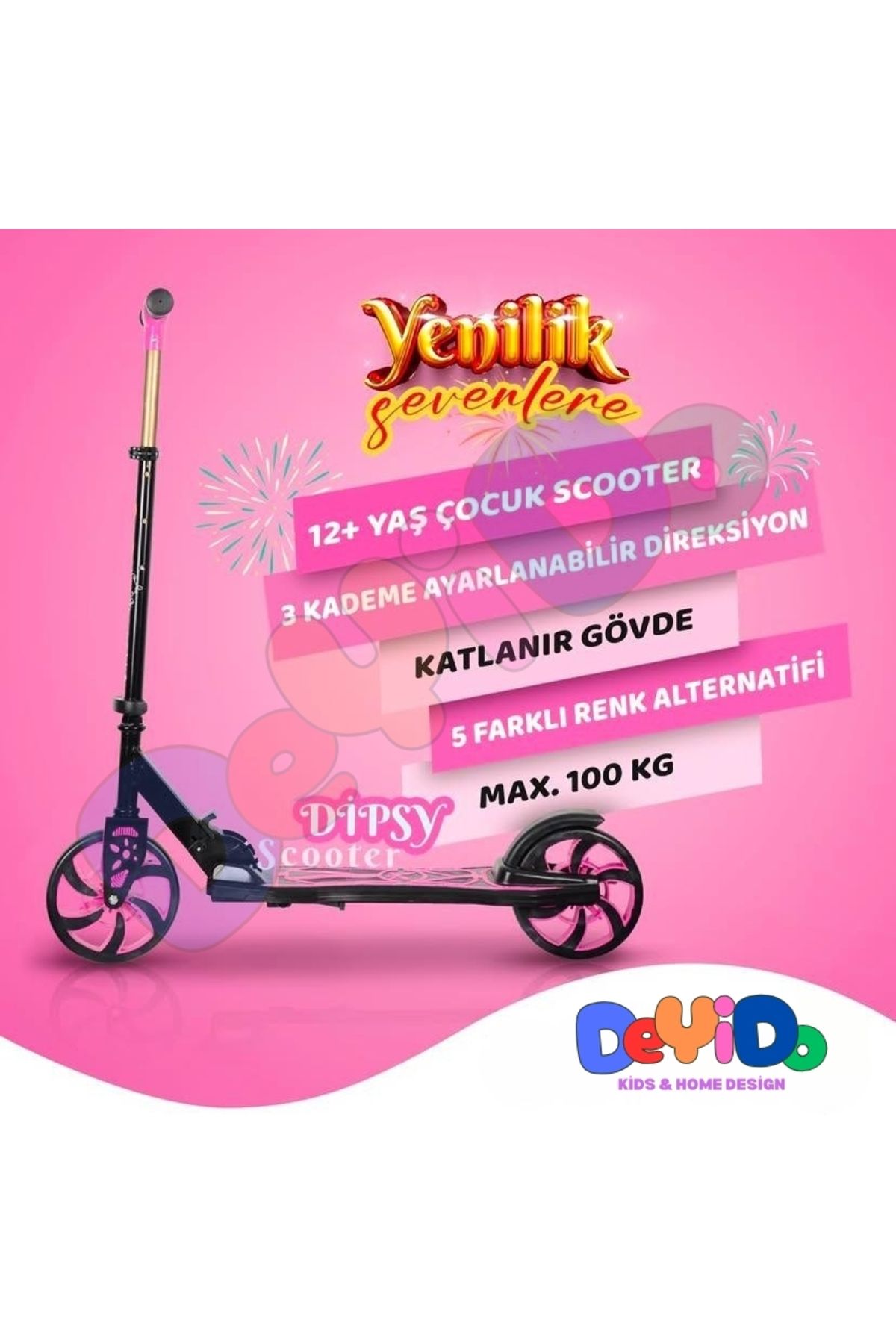 DeYiDo 12 Yaş ve Üzeri 2 Dev Tekerlekli Frenli Katlanabilir Yükseklik Ayarlı Scooter Eğlenceli Çocuk Kaykay