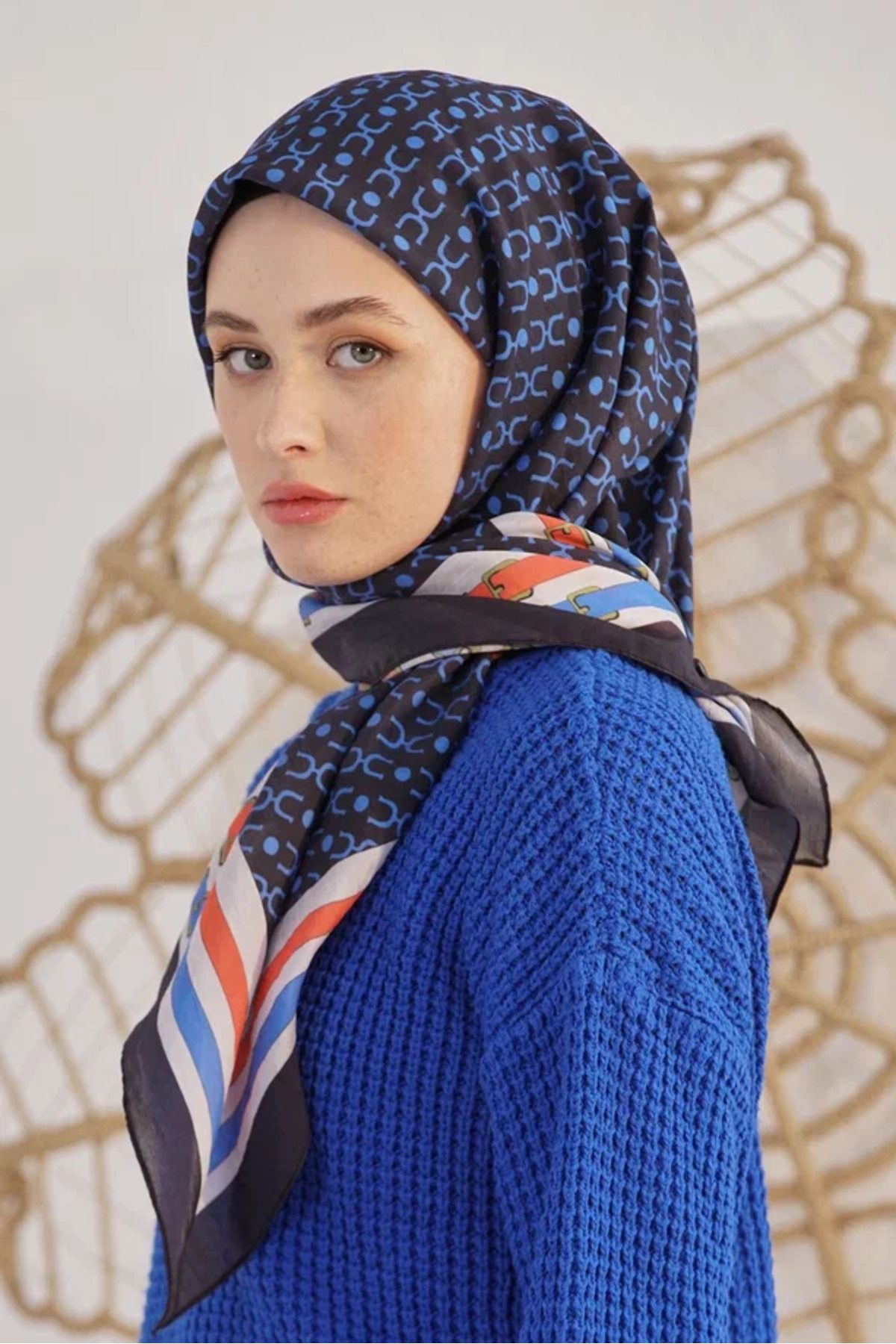 Loryan LACİVERT Loryan Scarf Diamond Royal Black Eşarp