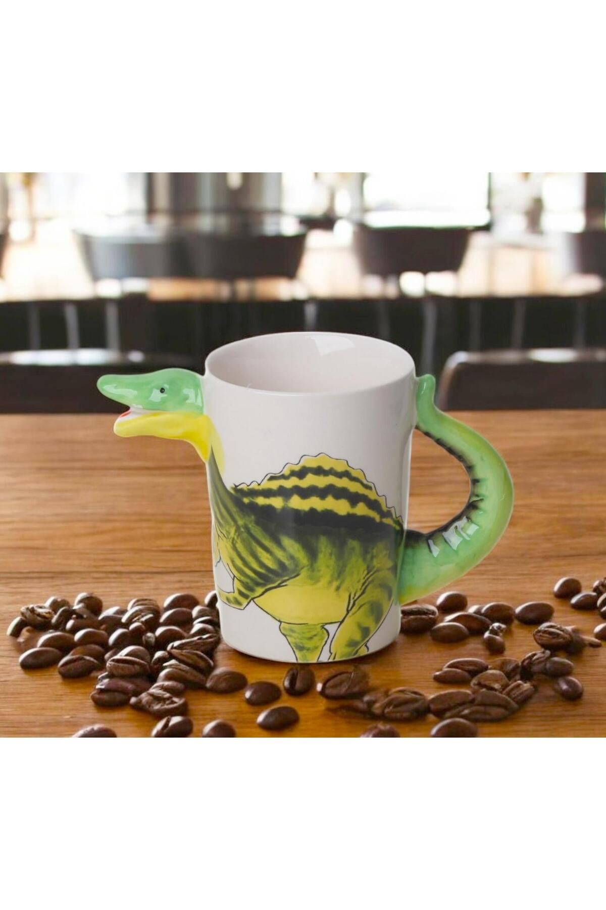 e-life shop 3D Animal Mug Serisi Özel Motifli El Boyaması Dinozor T-Rex Tasarımlı Kahve Fincanı Kupa Bardak 300