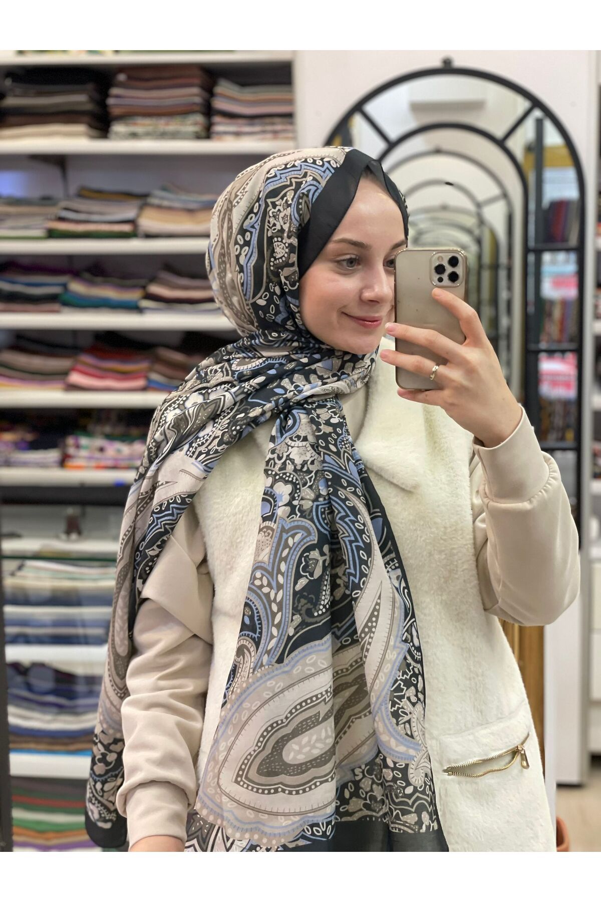 HAREM SCARF SİYAH Harem Scarf Etnik Desen Pamuk Şal