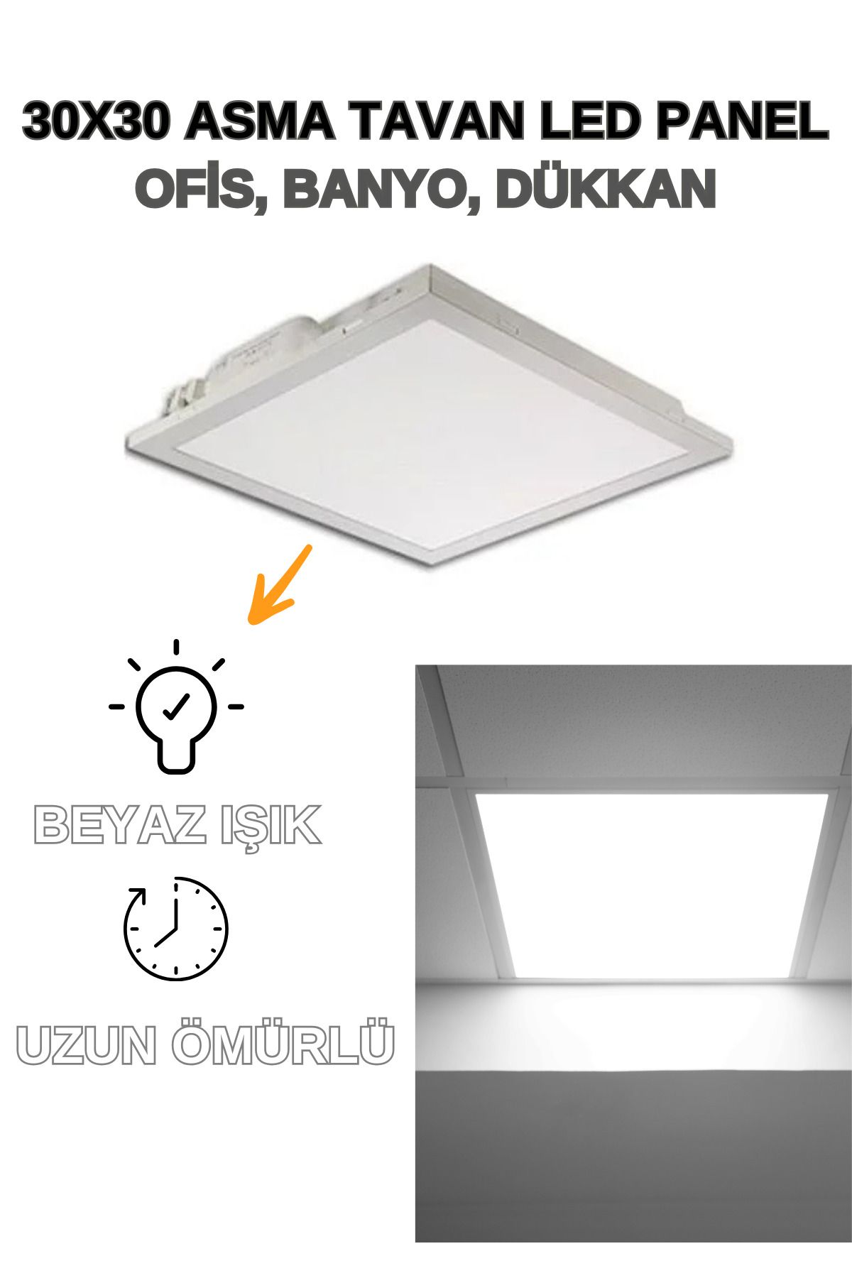 Voxify 30x30 Sıva Altı Asma Tavan Led Avize, Armatür, Beyaz Işık Panel Clip-in, Klipin