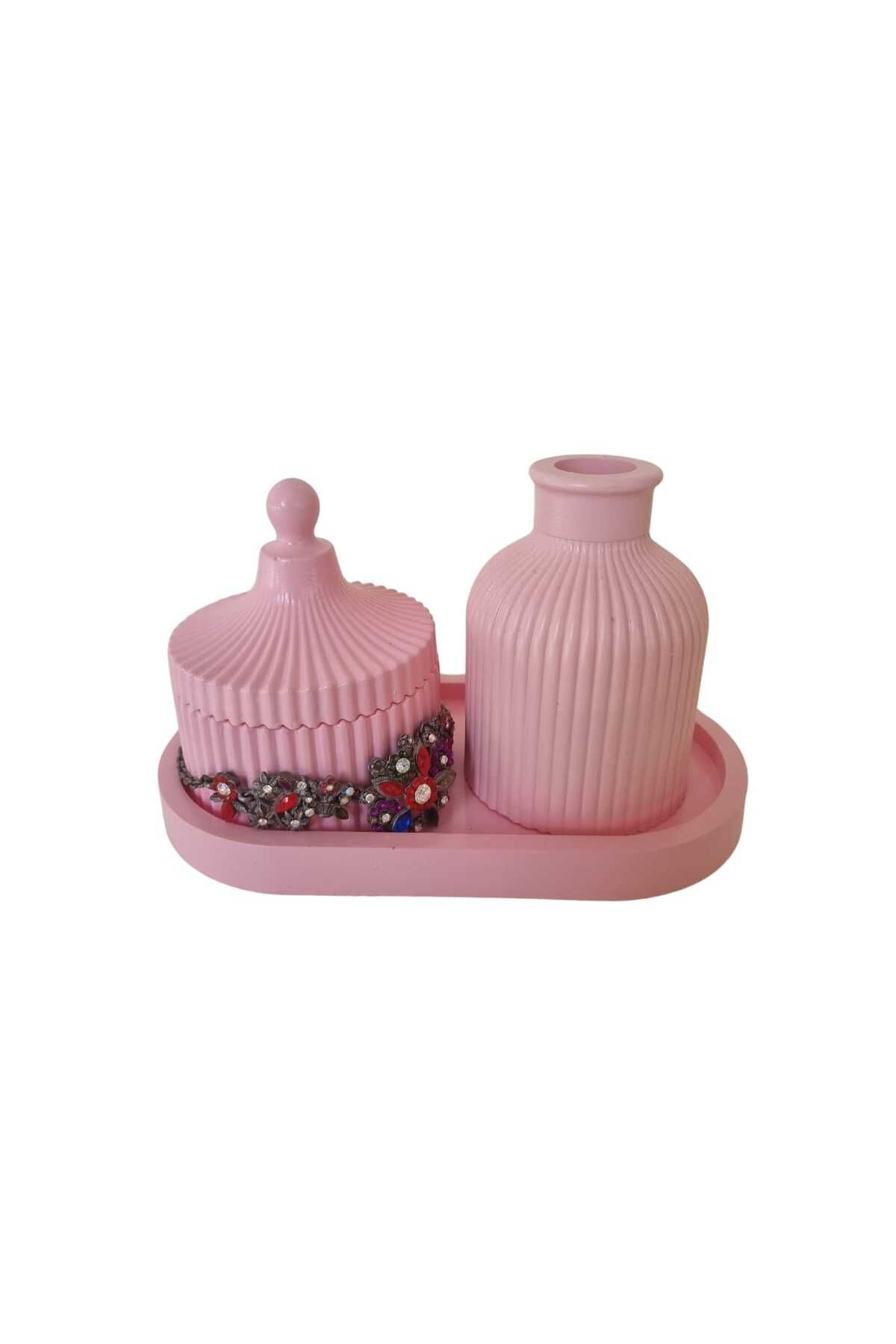 Home DEKORATİF MİNİMALİST PEMBE SET-OVAL TEPSİ VAZO KAPAKLI KUTU