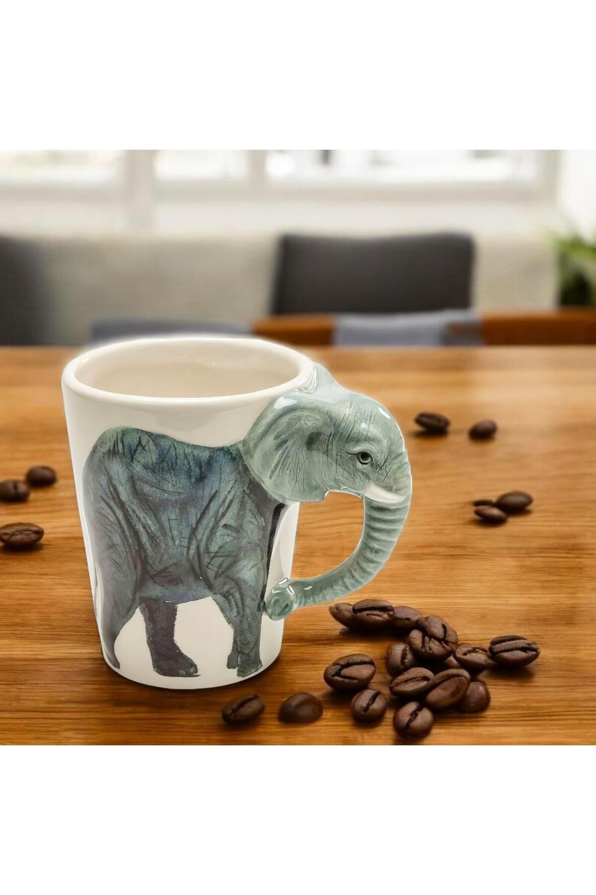 e-life shop 3D Animal Mug Serisi Özel Motifli El Boyaması Fil Tasarımlı Kahve Fincanı Kupa Bardak 300 ml.