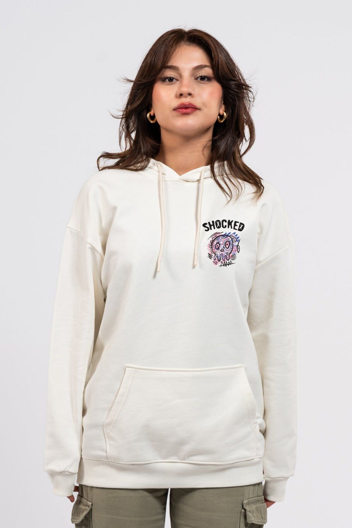 LUMARTA Oversize Göğüste Shocked Baskılı Hoodie