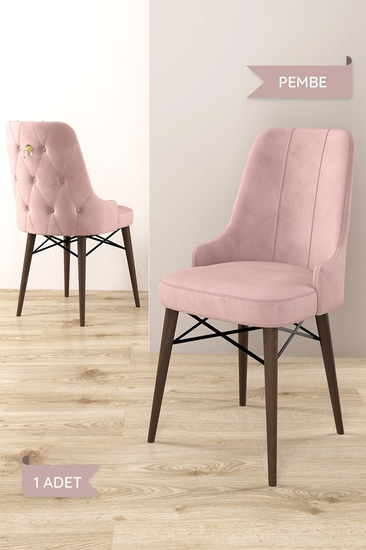 Alfa Serisi, Ceviz Gürgen Ayaklı, 1.sınıf Babyface Kumaş Pembe Sandalye Gold Halkalı, 1 Adet