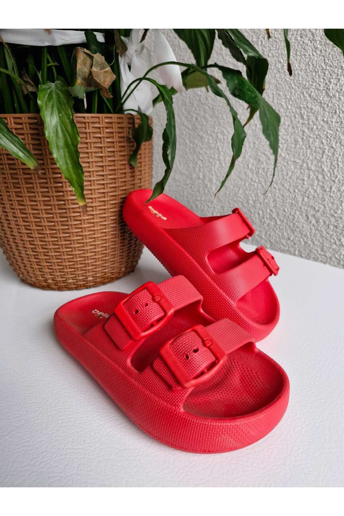 AkınalBella-Red Children's Slippers - Double Buckle, Lightweight Eva, Beach and Sea Casual 1