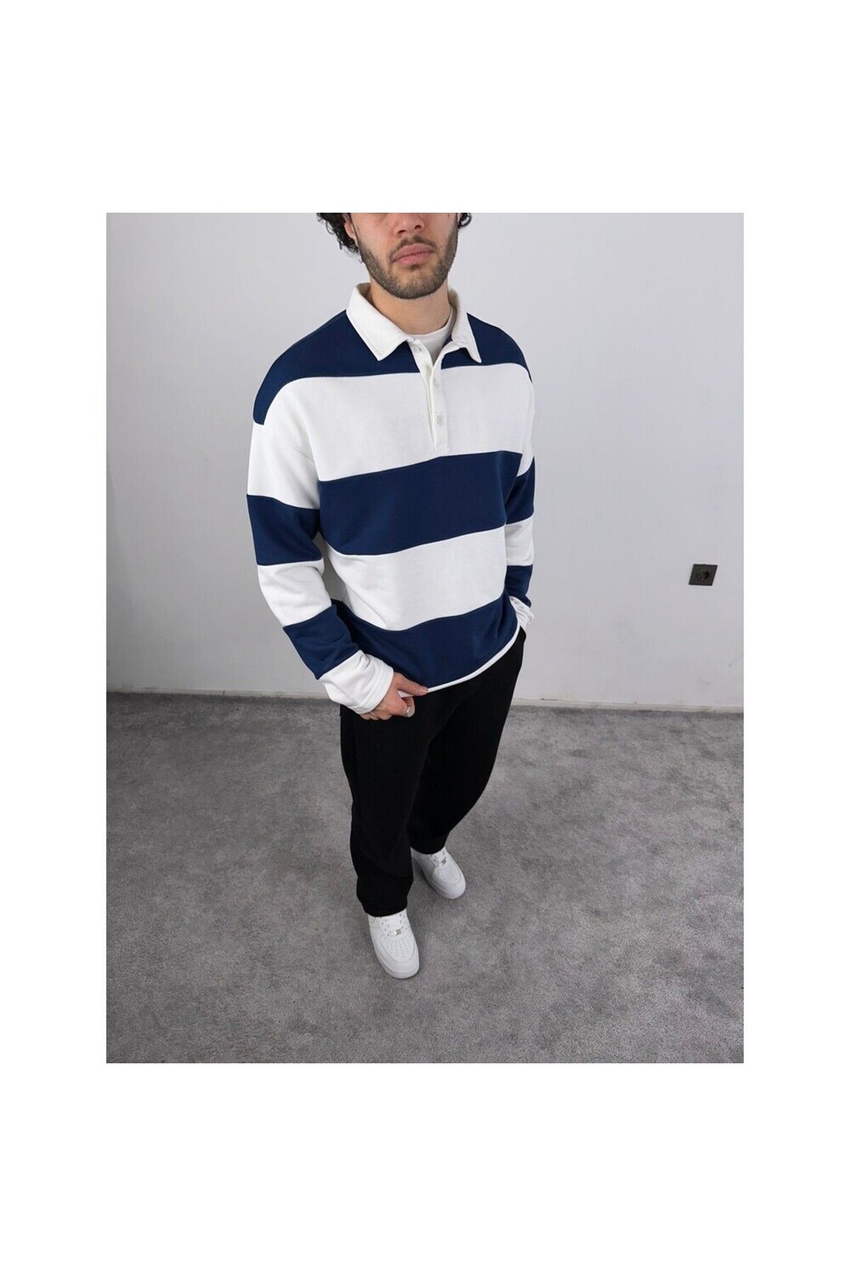 MODA Polo yaka parçalı oversize sweatshirt