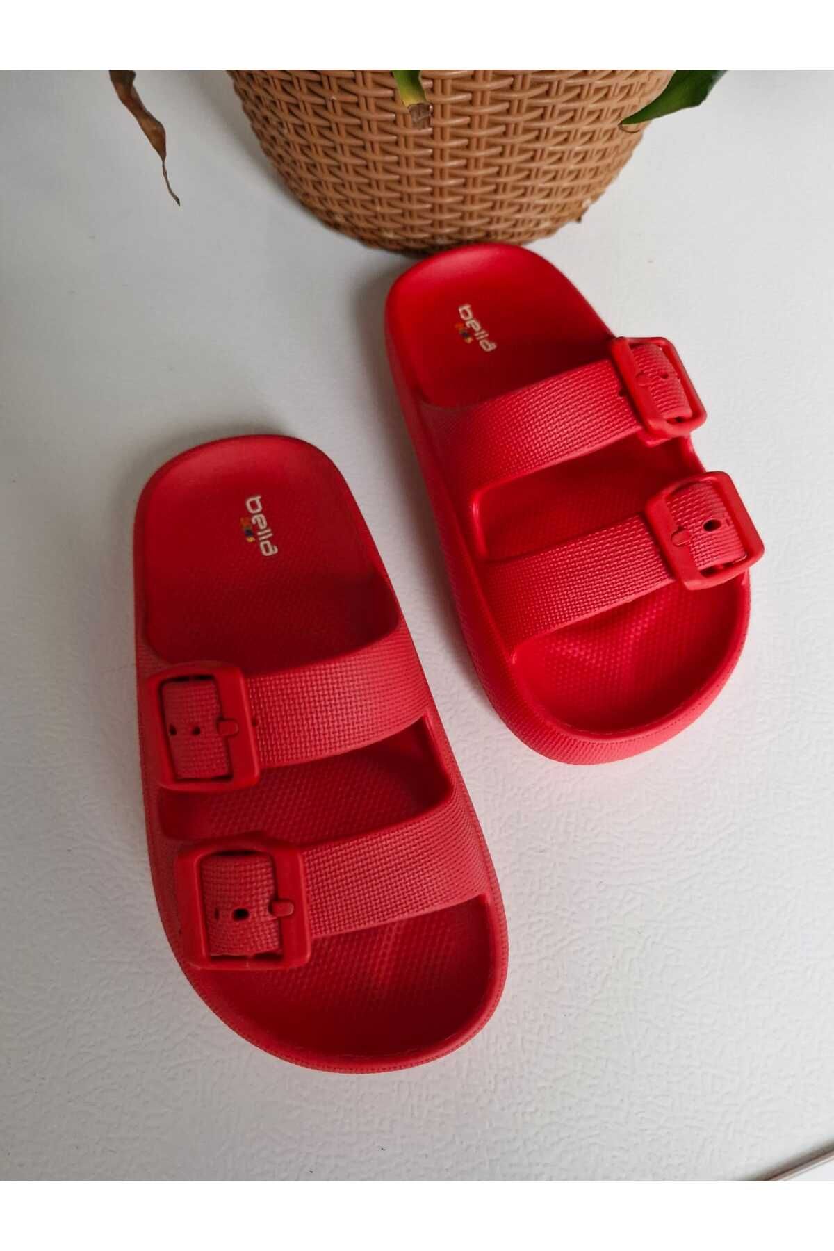 AkınalBella-Red Children's Slippers - Double Buckle, Lightweight Eva, Beach and Sea Casual 4