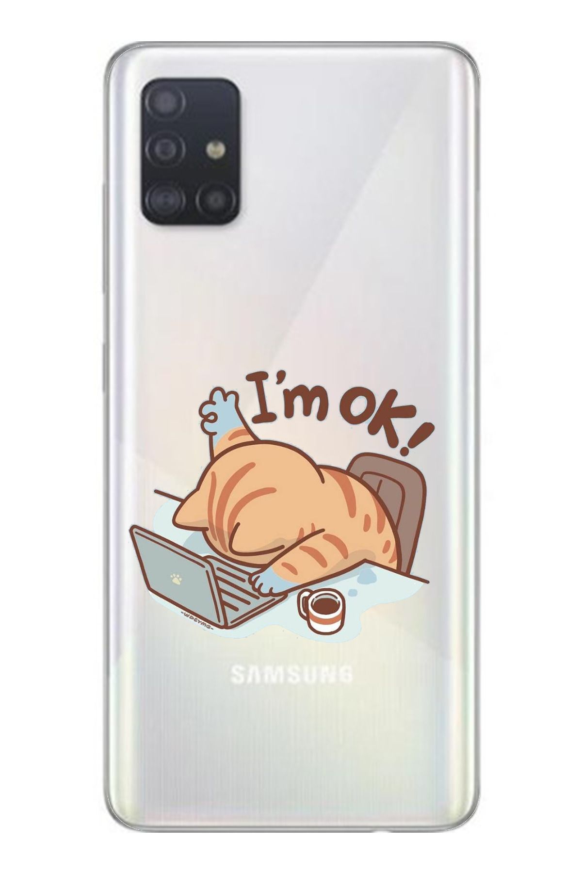 TechTree SAMSUNG Galaxy A51 Uyumlu I'm OK i am OK Kedi Tasarımlı Şeffaf Silikon Kılıf