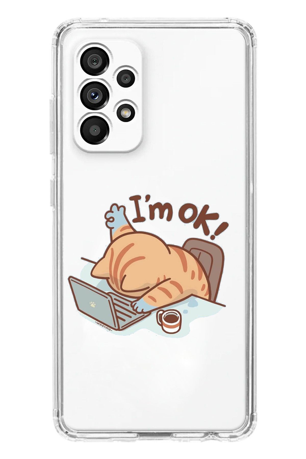 TechTree SAMSUNG Galaxy A23 Uyumlu I'm OK i am OK Kedi Tasarımlı Şeffaf Silikon Kılıf