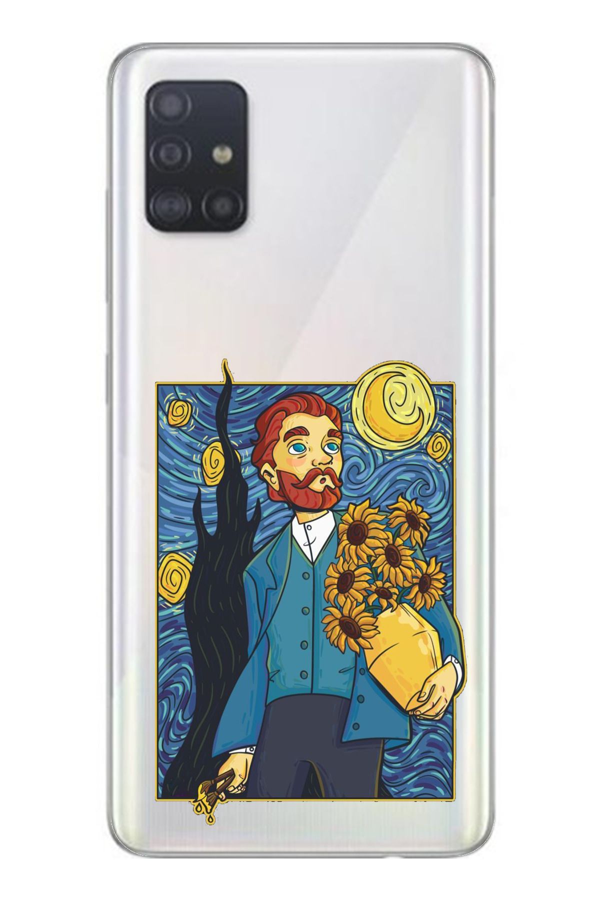 TechTree SAMSUNG Galaxy A51 Uyumlu Van Gogh Portre Tasarımlı Şeffaf Silikon Kılıf