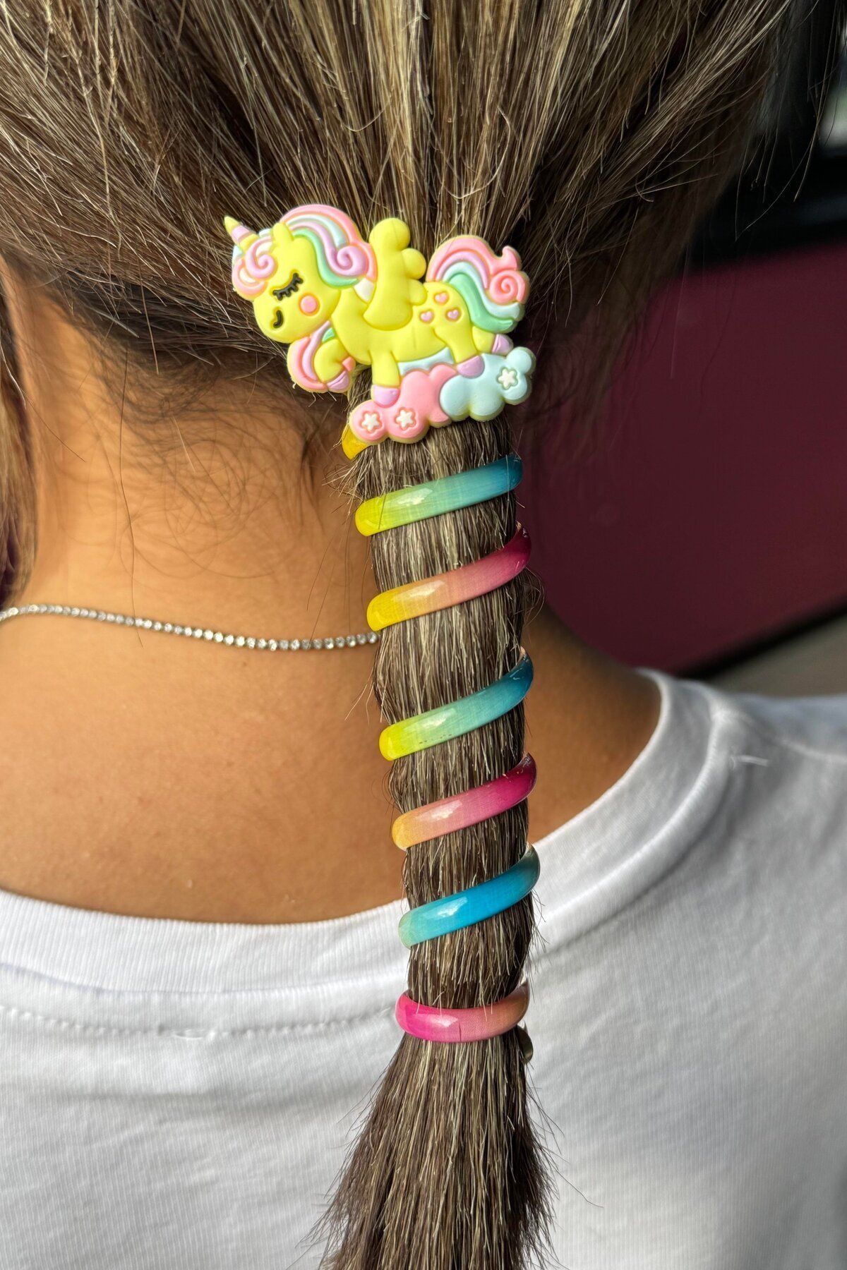 Linda Shop Sarı Renk Unicorn Figürlü Yaylı Spiral Toka