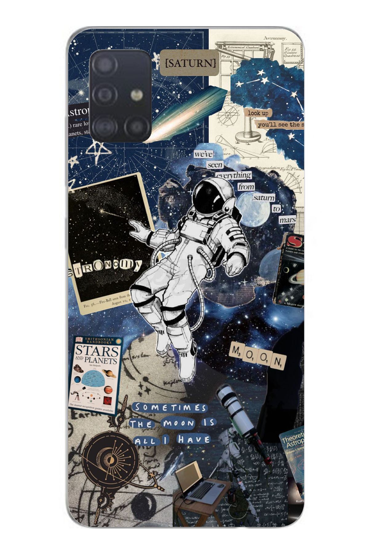 TechTree SAMSUNG Galaxy A51 Uyumlu Retro Astronot Tasarımlı Şeffaf Silikon Kılıf