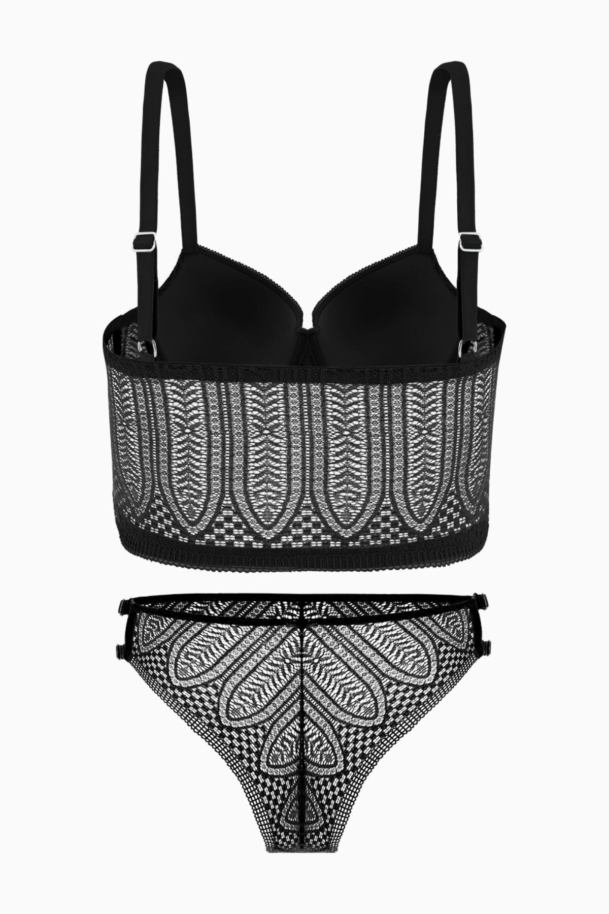 Wonna  Viola Dantelli Büstiyer Sütyen Külot Takım - Dolgusuz - Fashion - 2508 - Siyah - Görsel 2