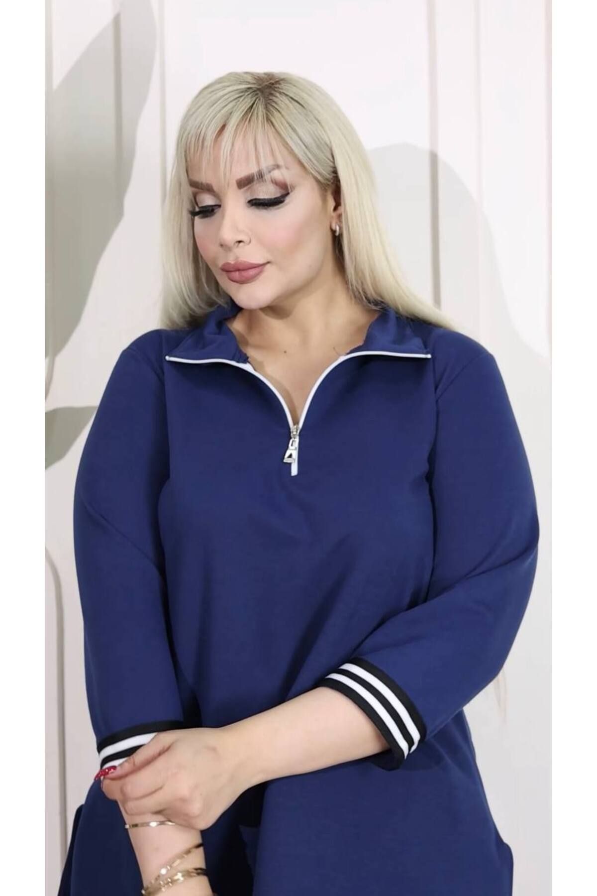 garajmood-Large Size Bottom-Top Set with Black Stripe and Zipper Detail 5