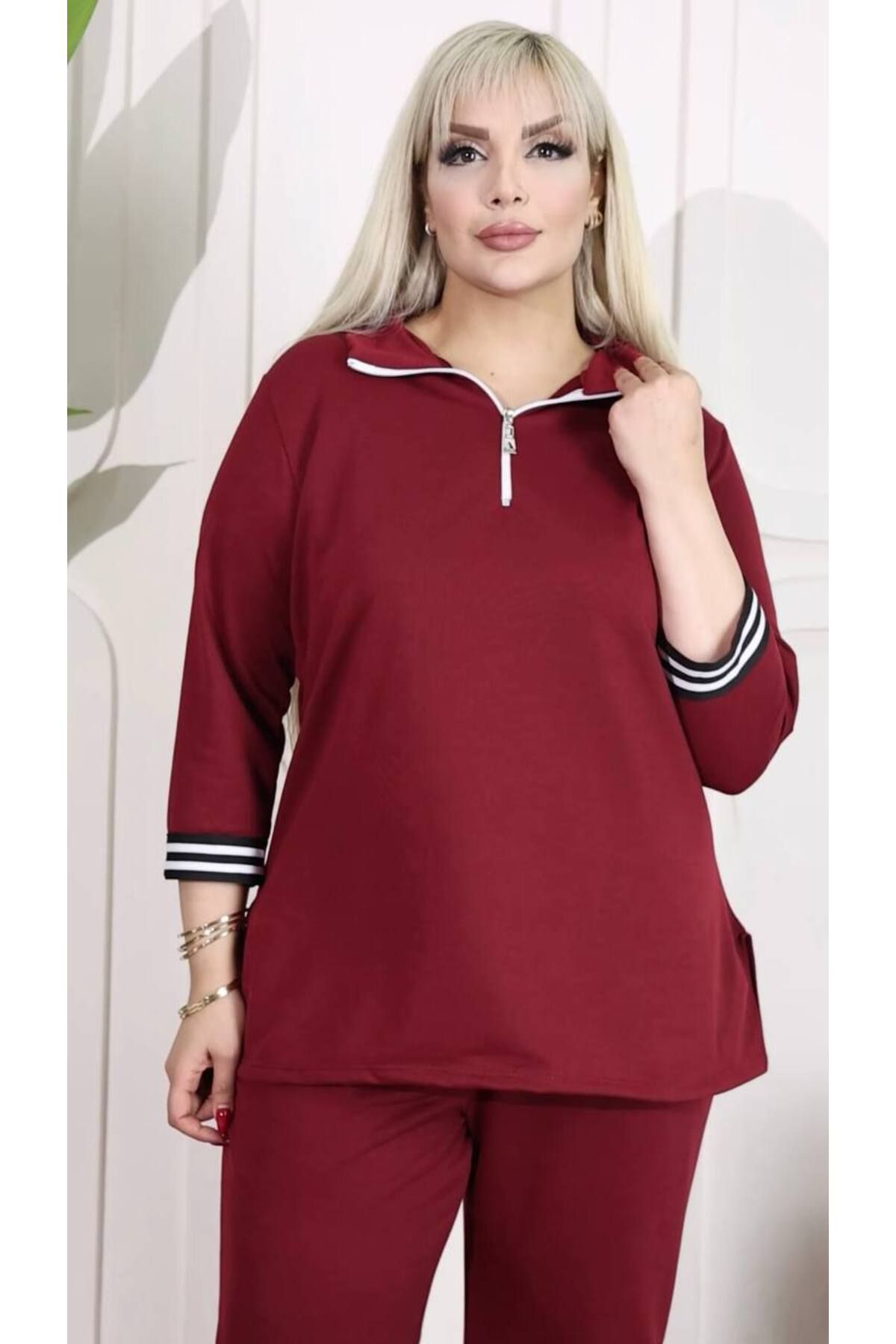 garajmood-Large Size Bottom-Top Set with Black Stripe and Zipper Detail 4