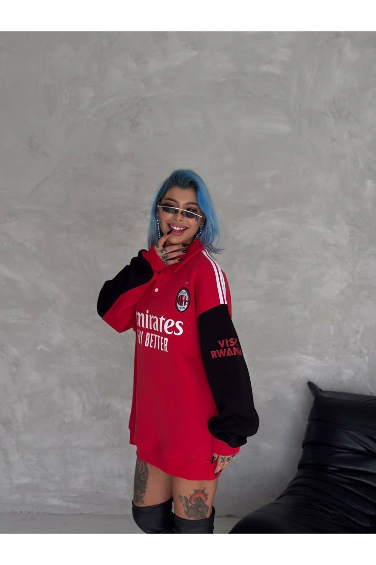 YKA Unisex Kırmızı-Siyah Oversize Sweatshirt - Modern Futbol Esintisi