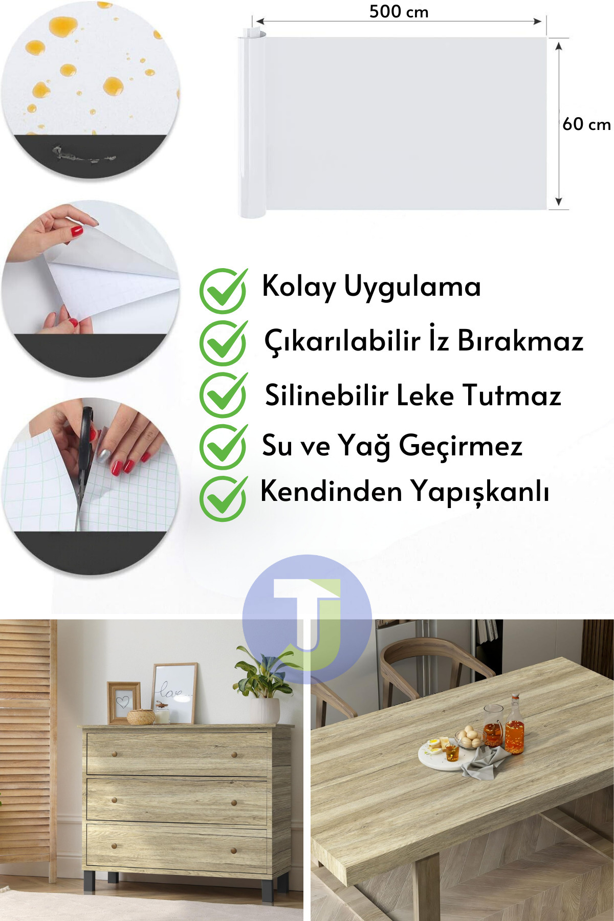 Technojet-Dulap de perete autoadeziv din lemn natural texturat pentru masă, blat de bucătărie, 60cmX500cm 6
