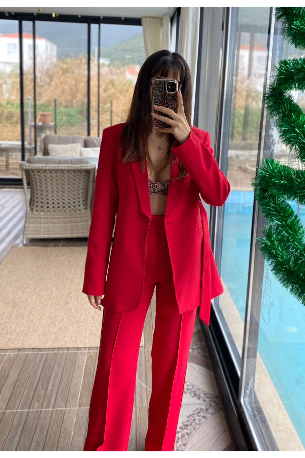 Ensemble Blazer et Pantalon Femme avec Double Ceinture - Görsel 8